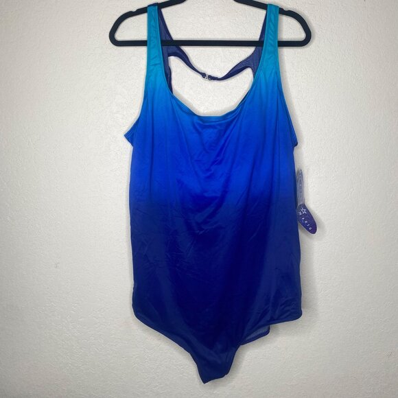 Figure Magic Blue Ombre One-Piece Swimsuit With Built-In Bra & Back Clasp Detail - Picture 1 of 11